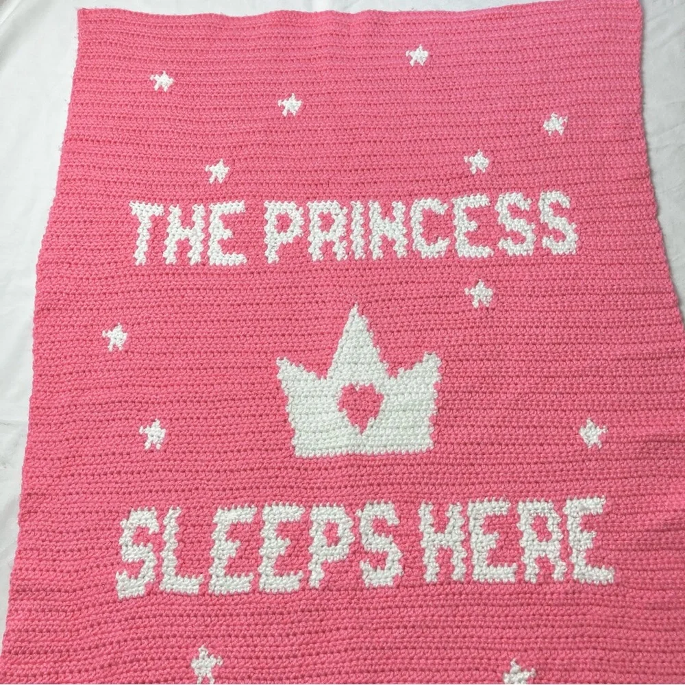 Hand Crochet Afghan Princess Baby Blanket Throw Pink
